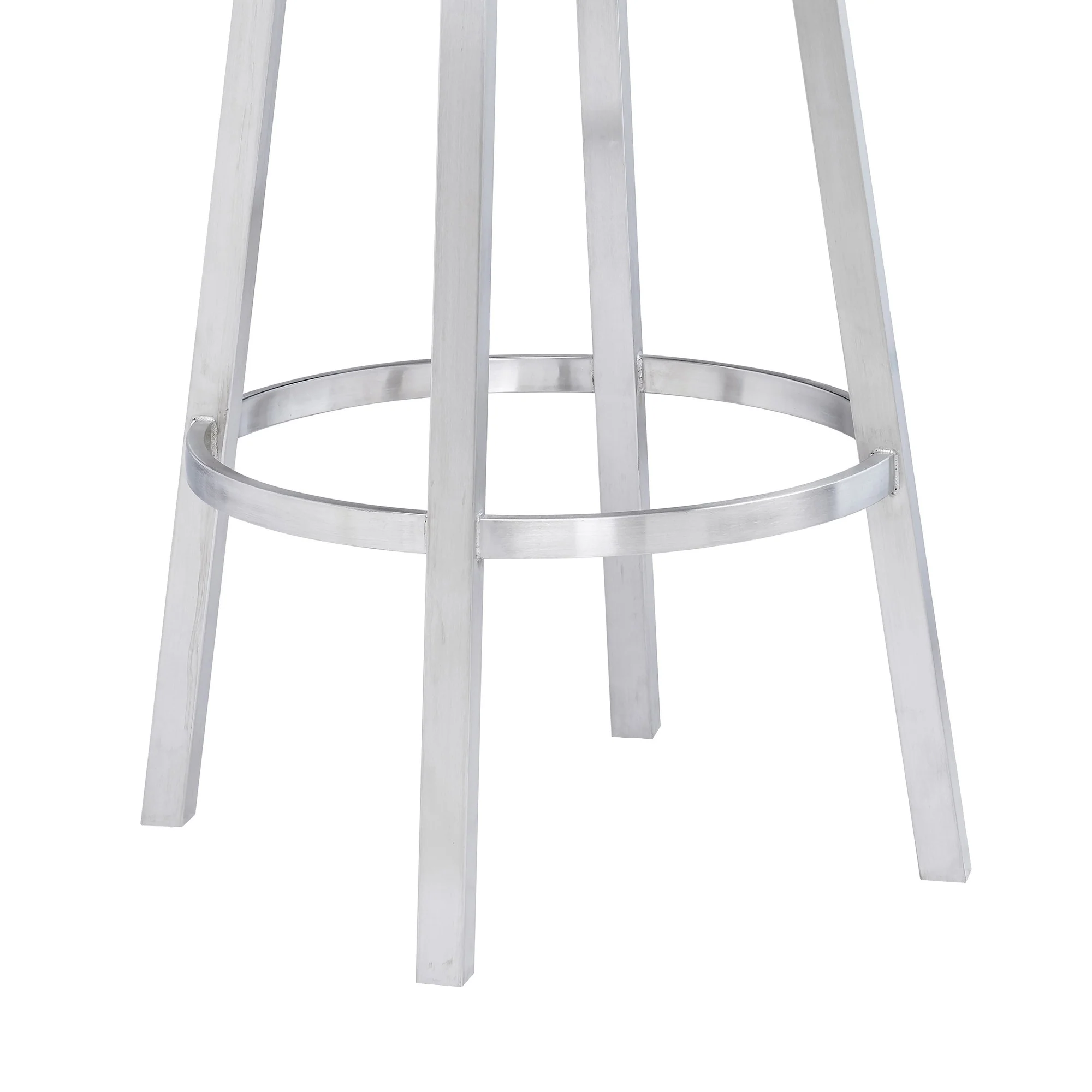 30" White And Silver Faux Leather And Iron Swivel Low Back Bar Height Bar Chair - Image 4