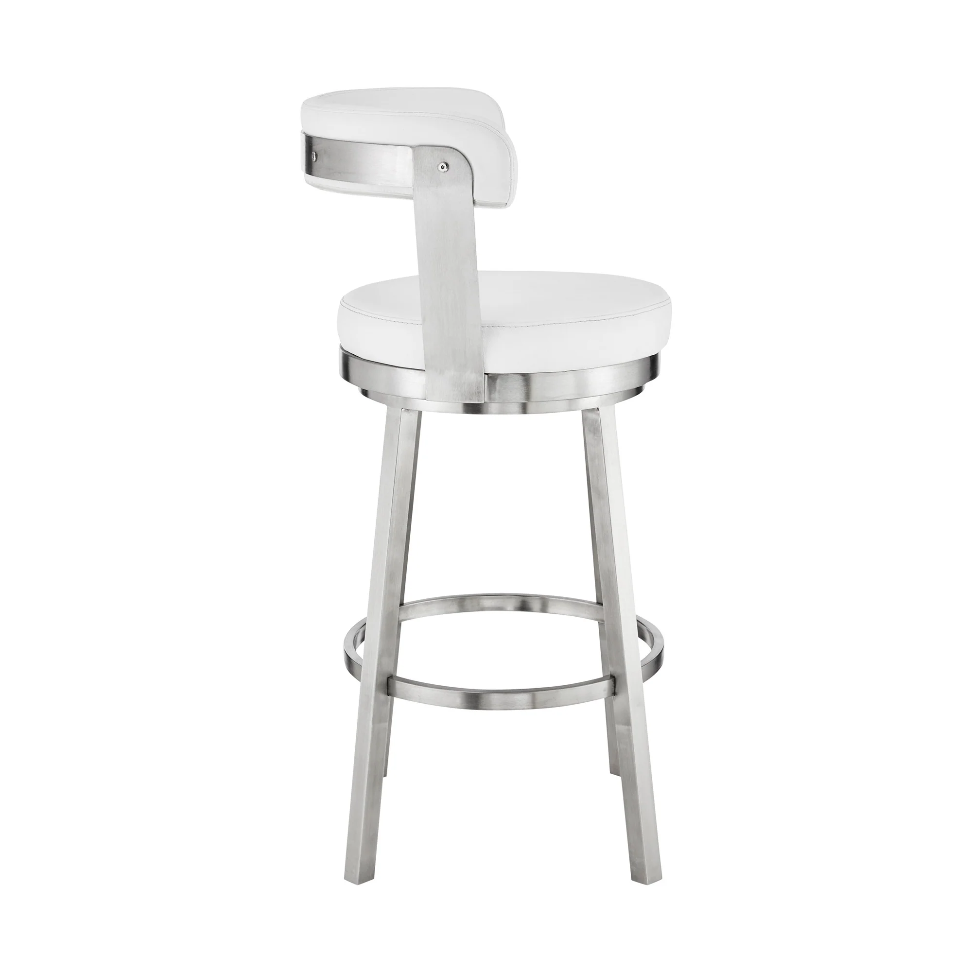 30" White And Silver Iron Swivel Backless Bar Height Bar Chair - Image 3