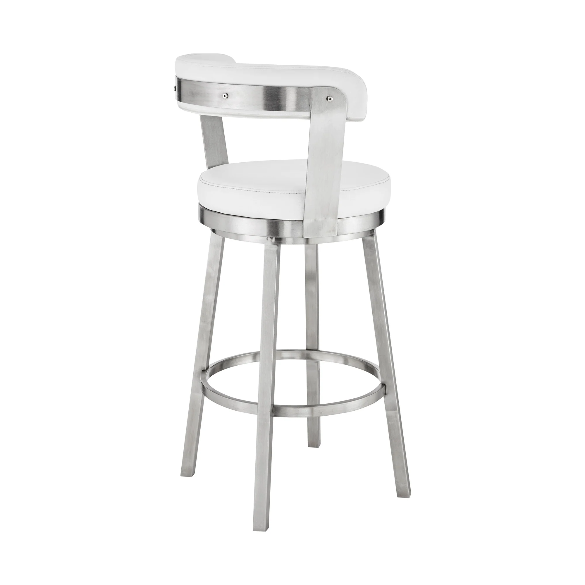 30" White And Silver Iron Swivel Backless Bar Height Bar Chair - Image 4