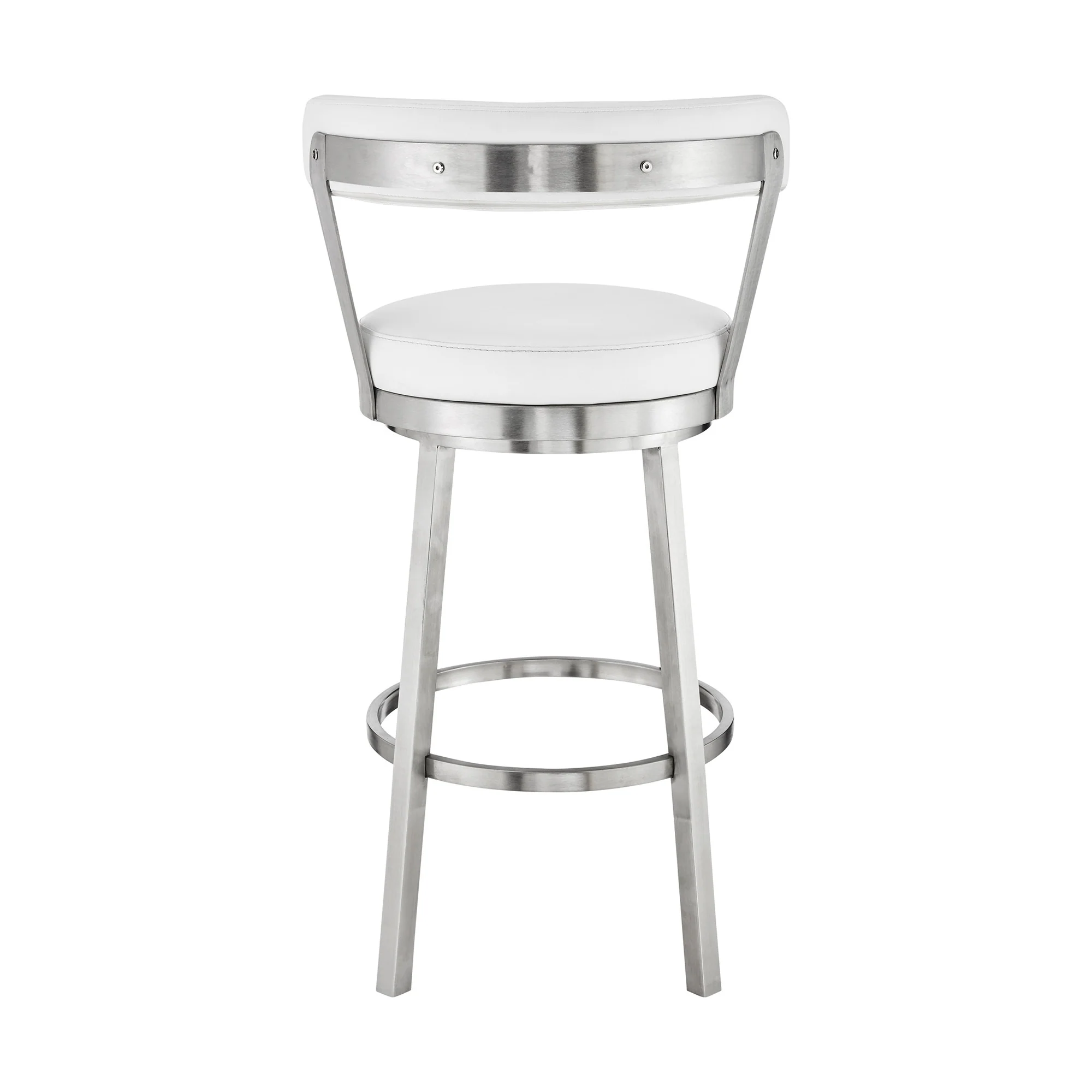 30" White And Silver Iron Swivel Backless Bar Height Bar Chair - Image 5