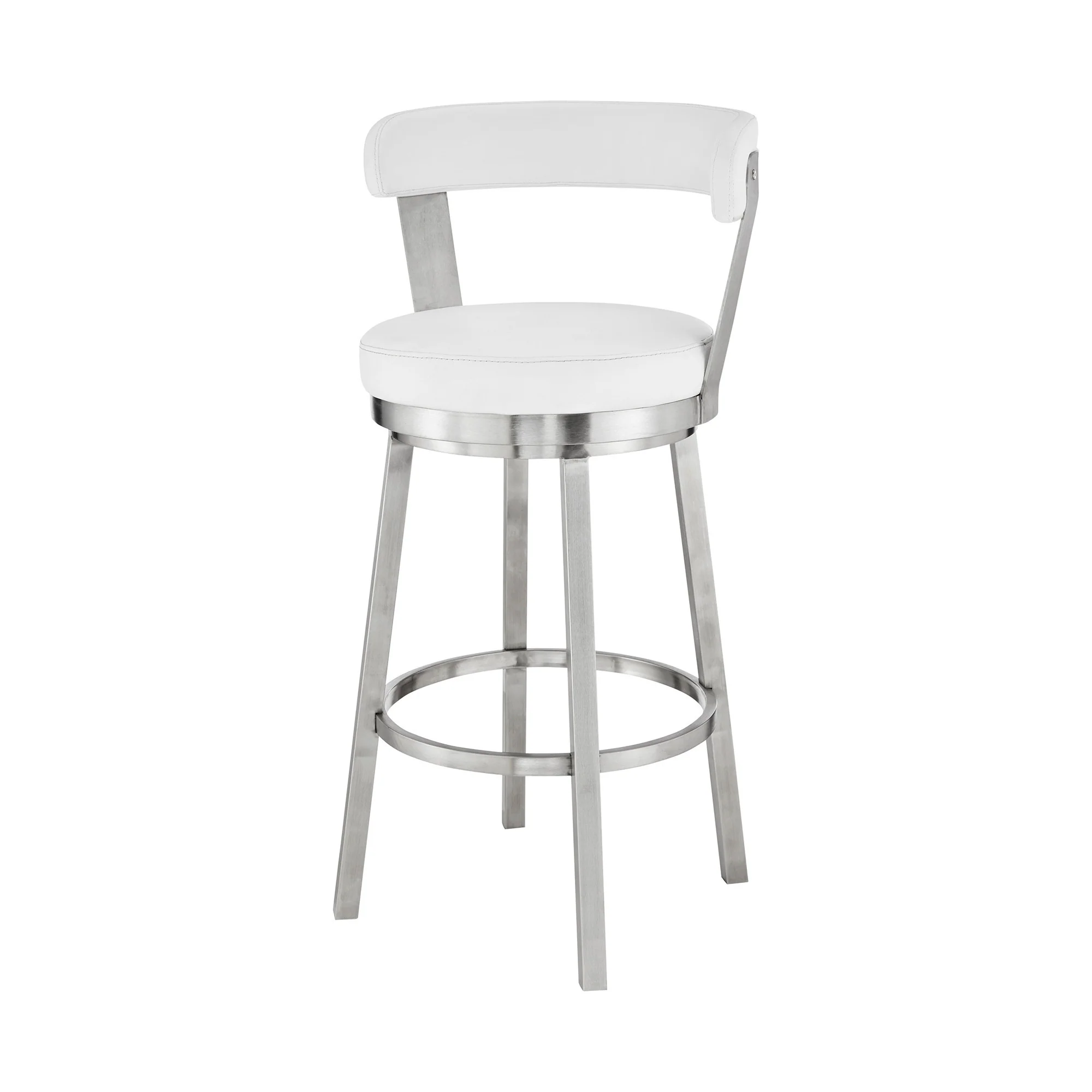 30" White And Silver Iron Swivel Backless Bar Height Bar Chair - Image 6