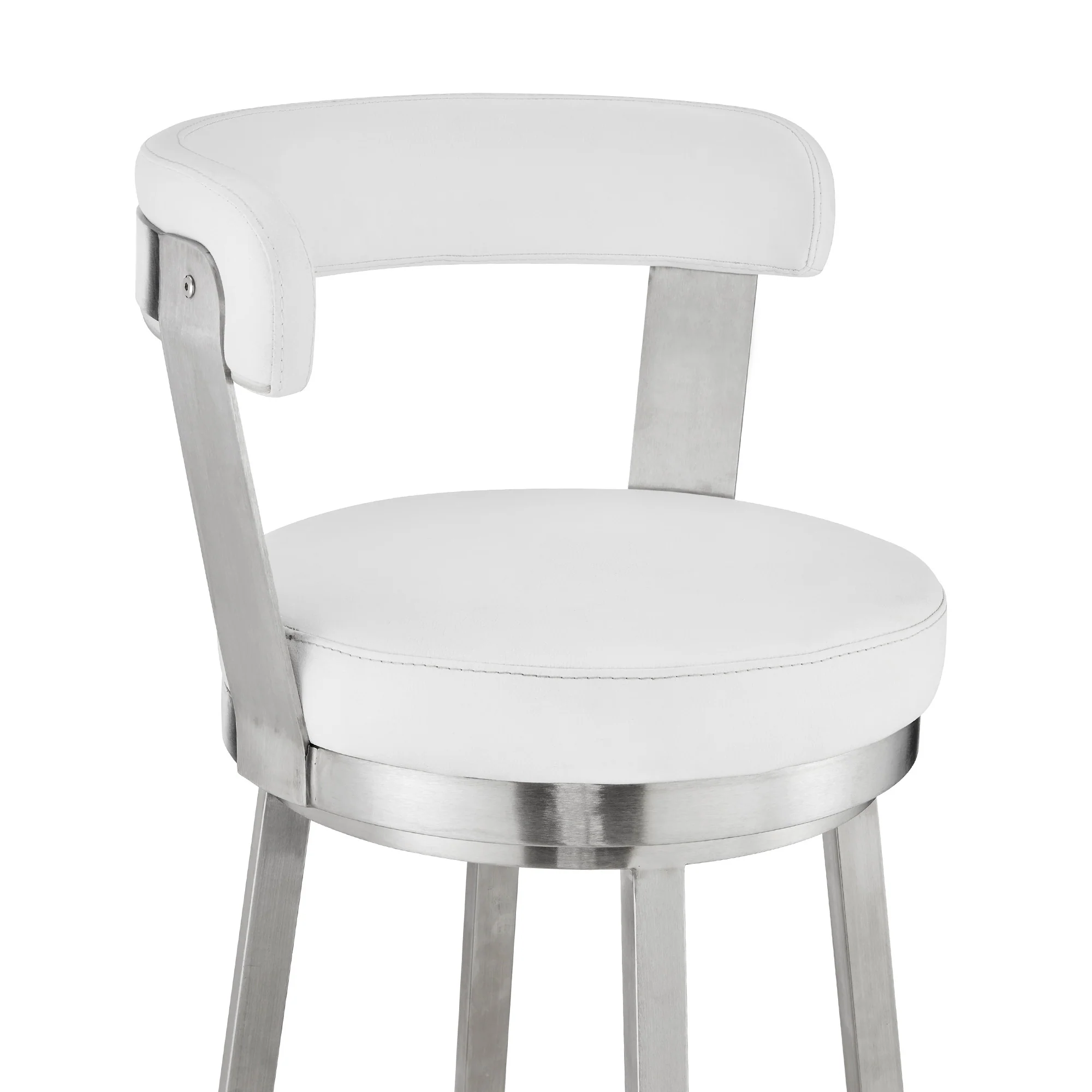 30" White And Silver Iron Swivel Backless Bar Height Bar Chair - Image 7