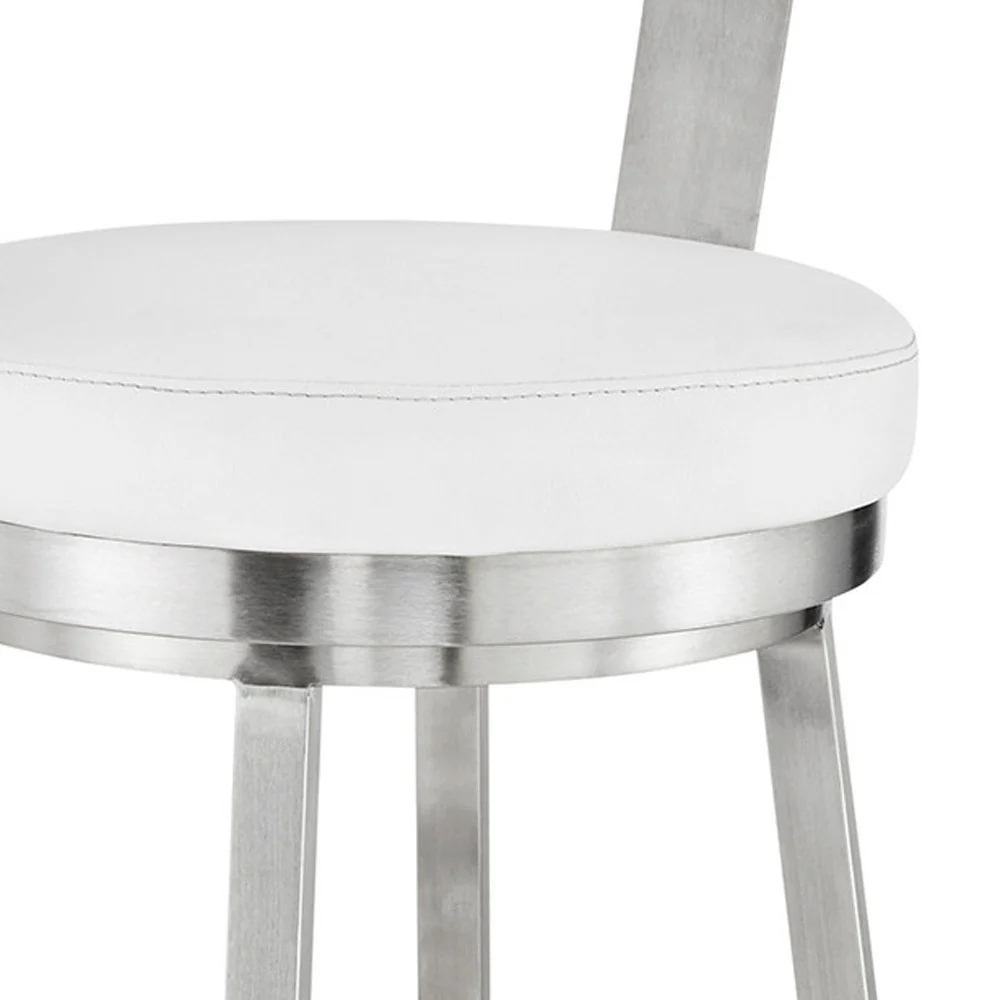 30" White And Silver Iron Swivel Backless Bar Height Bar Chair - Image 9