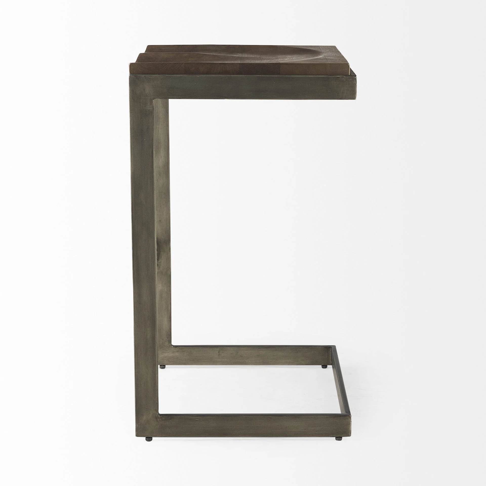 30" Wood Brown And Gray Solid Wood And Metal Backless Bar Height Bar Chair - Image 4