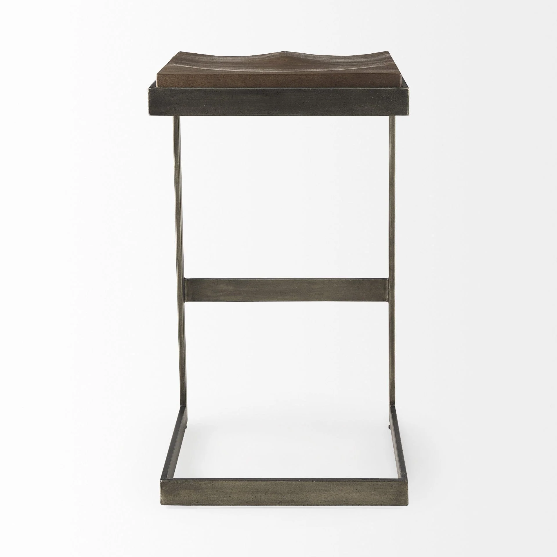 30" Wood Brown And Gray Solid Wood And Metal Backless Bar Height Bar Chair - Image 5