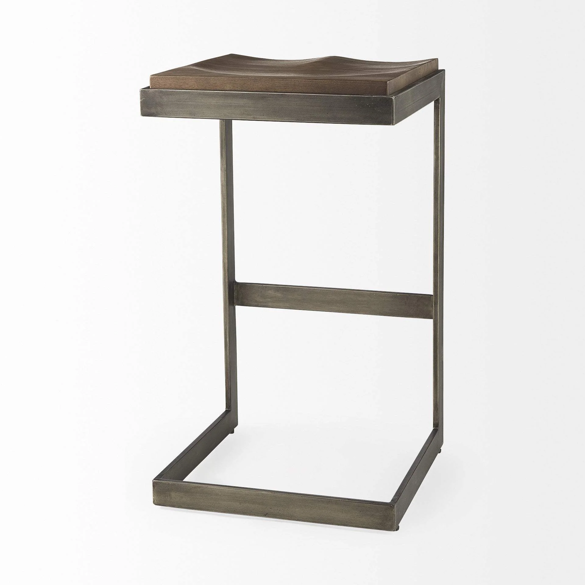30" Wood Brown And Gray Solid Wood And Metal Backless Bar Height Bar Chair - Image 6