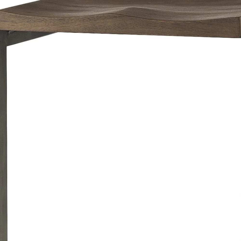 30" Wood Brown And Gray Solid Wood And Metal Backless Bar Height Bar Chair - Image 8