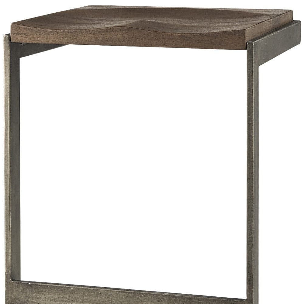 30" Wood Brown And Gray Solid Wood And Metal Backless Bar Height Bar Chair - Image 9