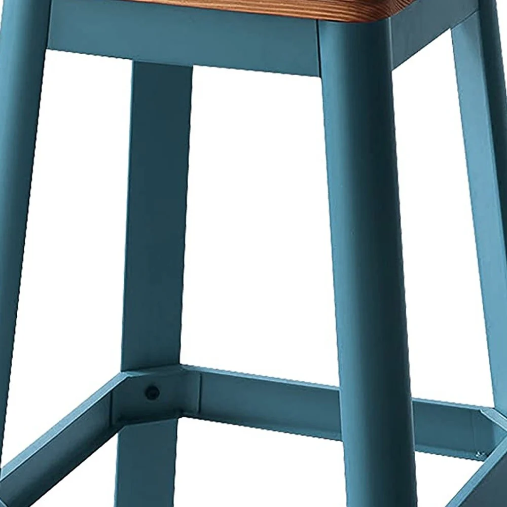 30" Wood Brown And Green Solid Wood And Metal Counter Height Bar Chair - Image 5