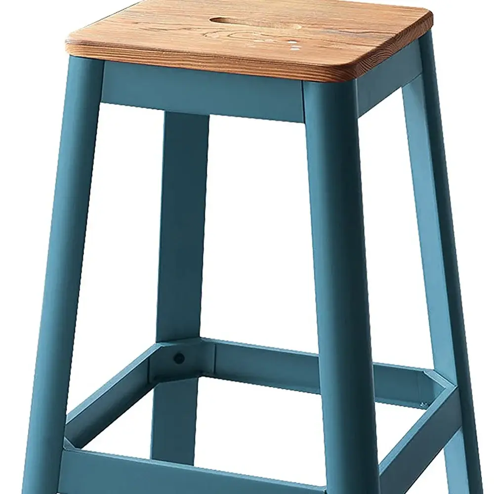 30" Wood Brown And Green Solid Wood And Metal Counter Height Bar Chair - Image 7