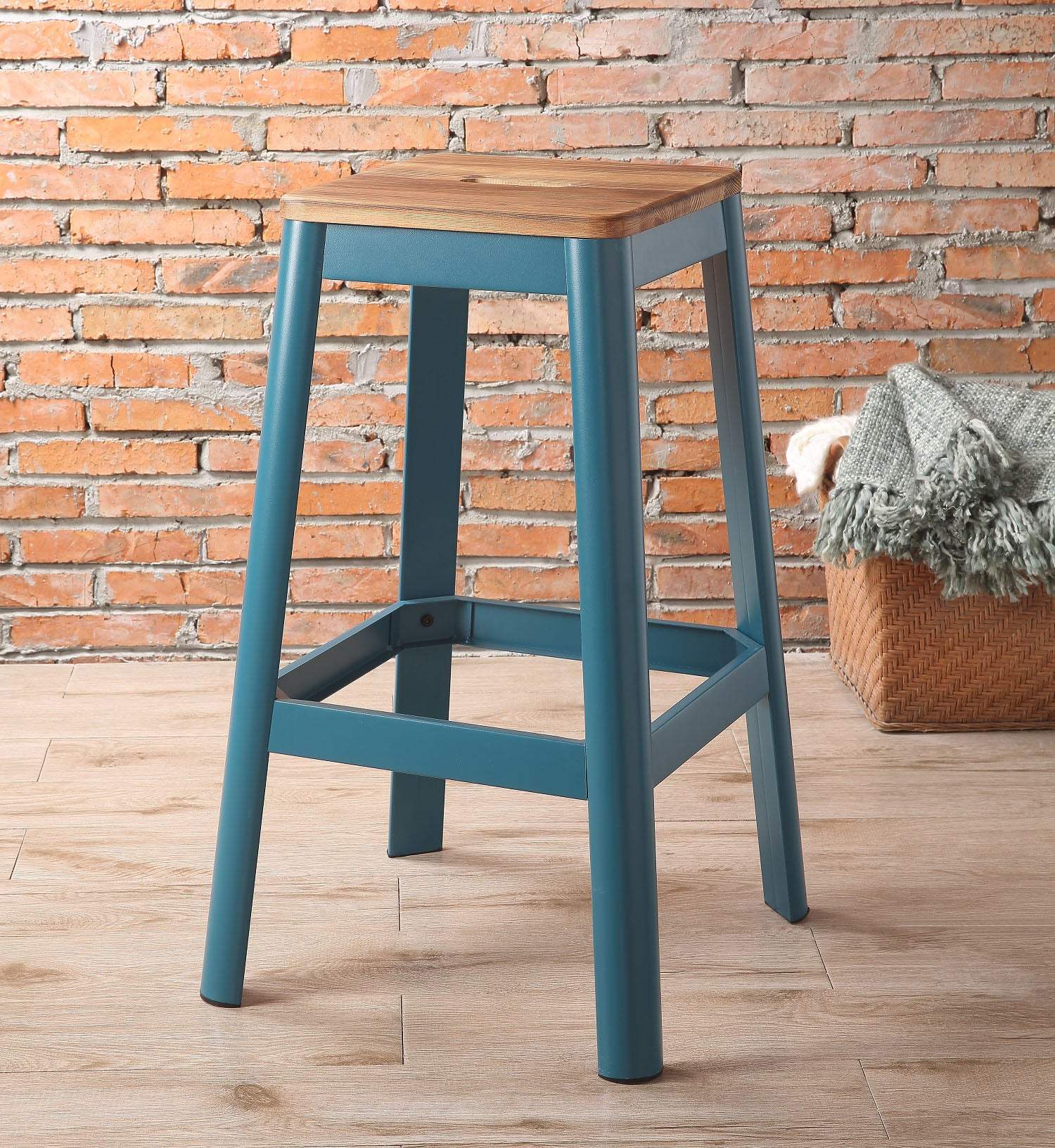 30" Wood Brown And Green Solid Wood And Metal Counter Height Bar Chair - Image 8