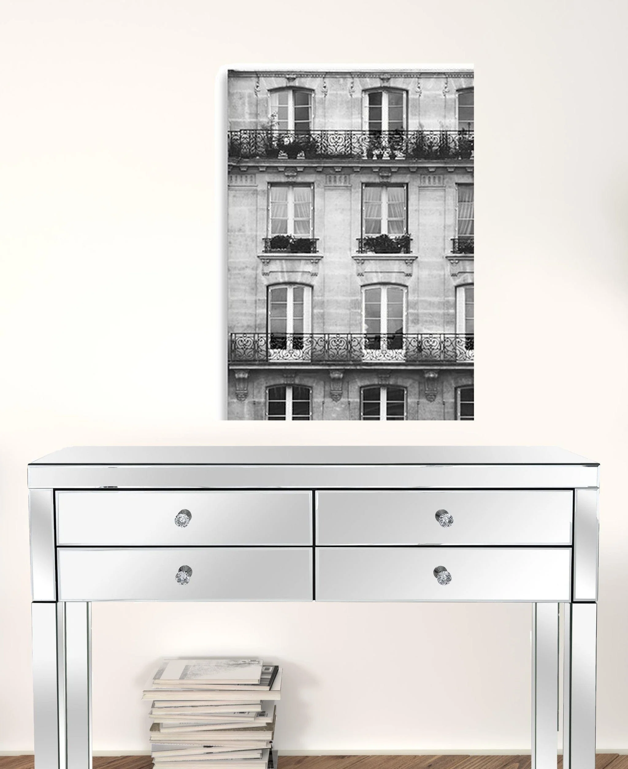 30" x 24" Balcony View Black and White Photo Real Canvas Wall Art - Image 2