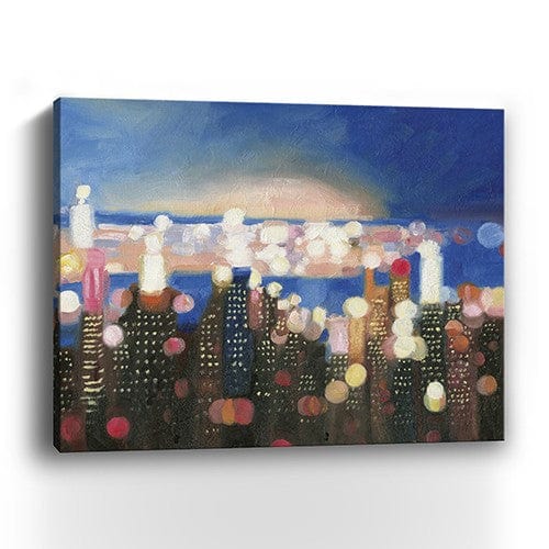 30" x 24" Watercolor City Lights on the Horizon Canvas Wall Art - Image 2