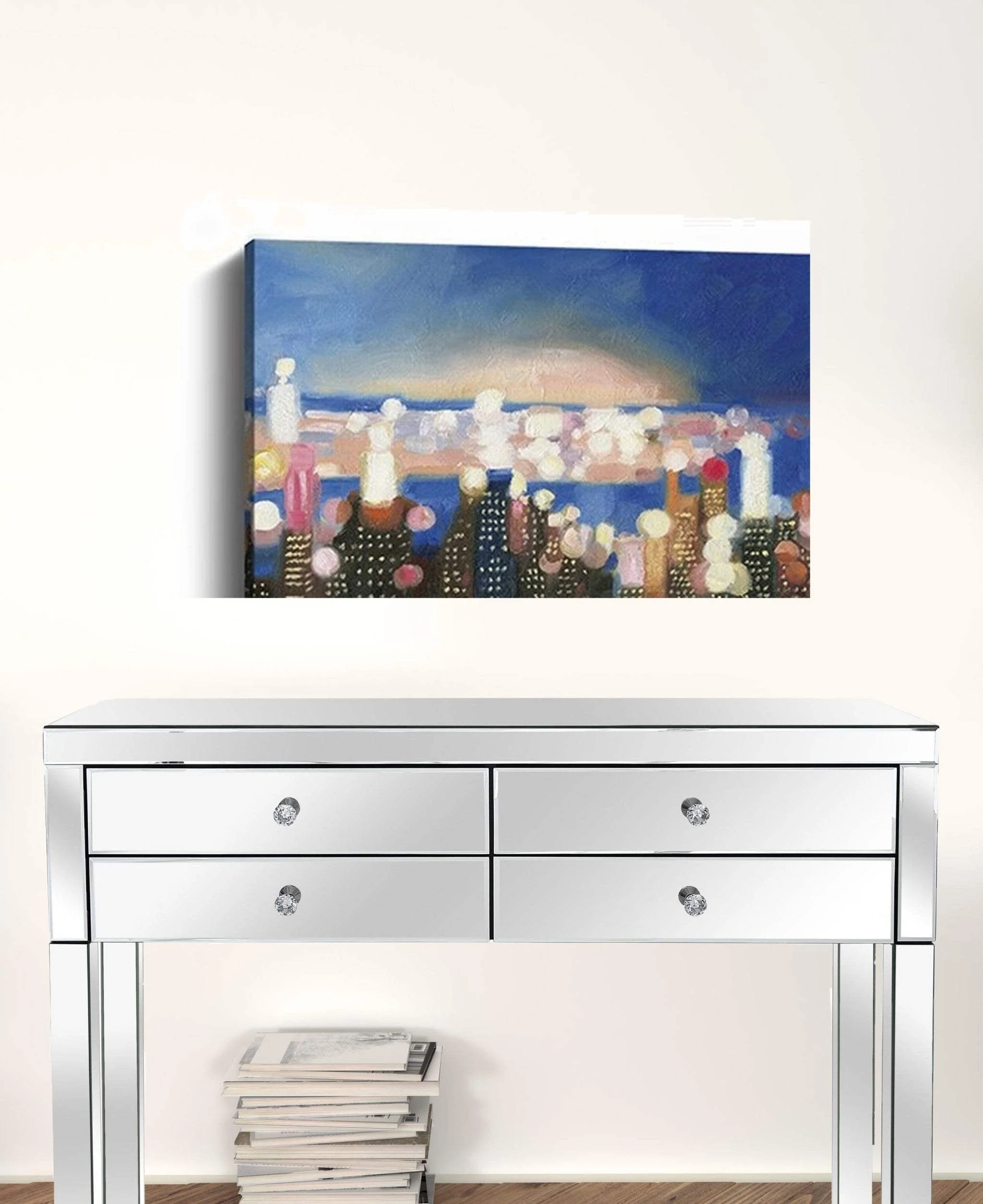 30" x 24" Watercolor City Lights on the Horizon Canvas Wall Art - Image 3