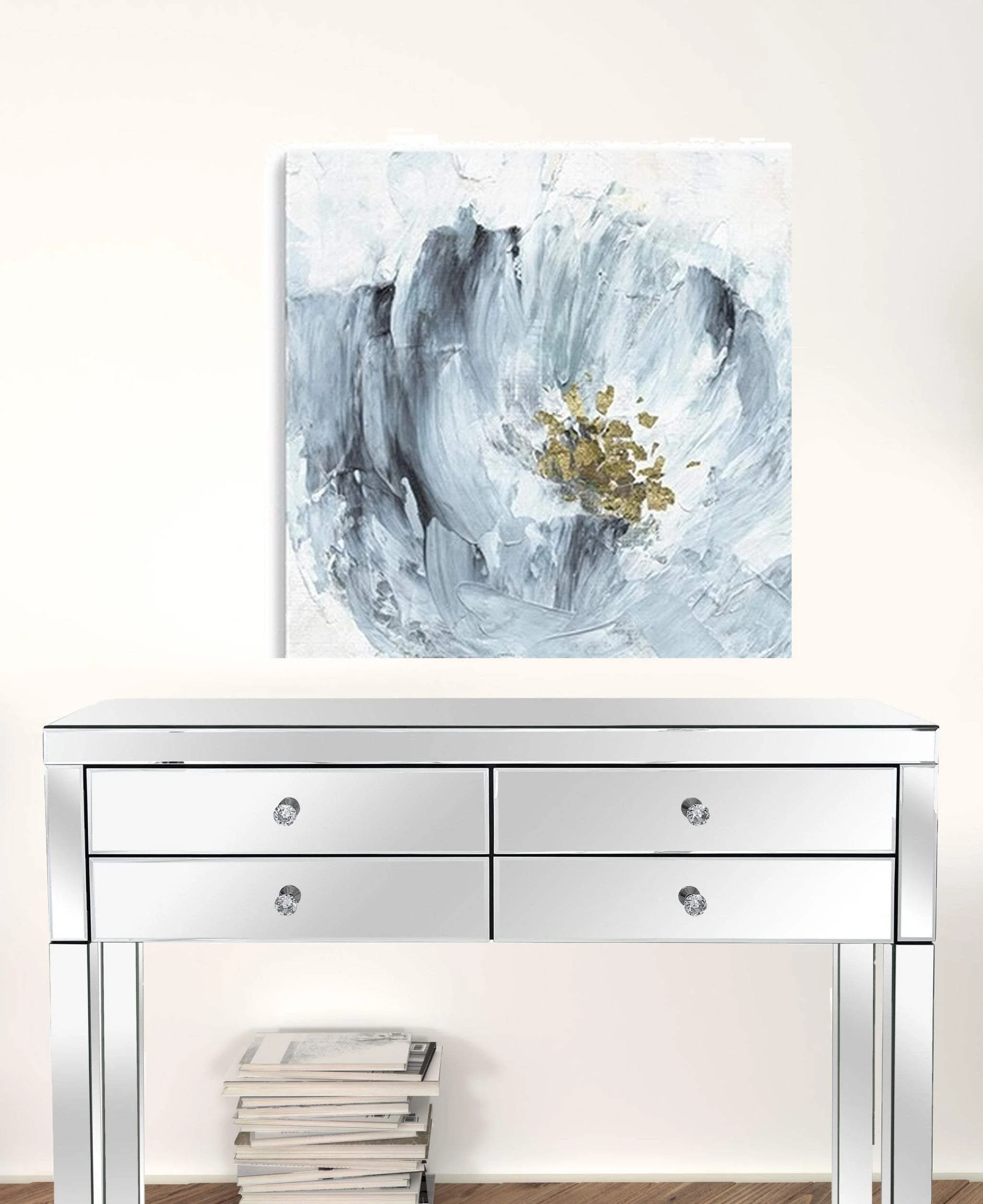30" x 30" Watercolor Abstract Gray Blue Flower Canvas Wall Art - Image 3