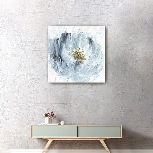 30" x 30" Watercolor Abstract Gray Blue Flower Canvas Wall Art - Image 4