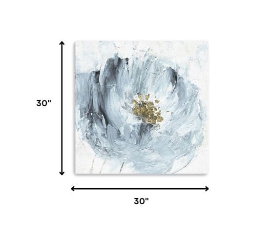 30" x 30" Watercolor Abstract Gray Blue Flower Canvas Wall Art - Image 5