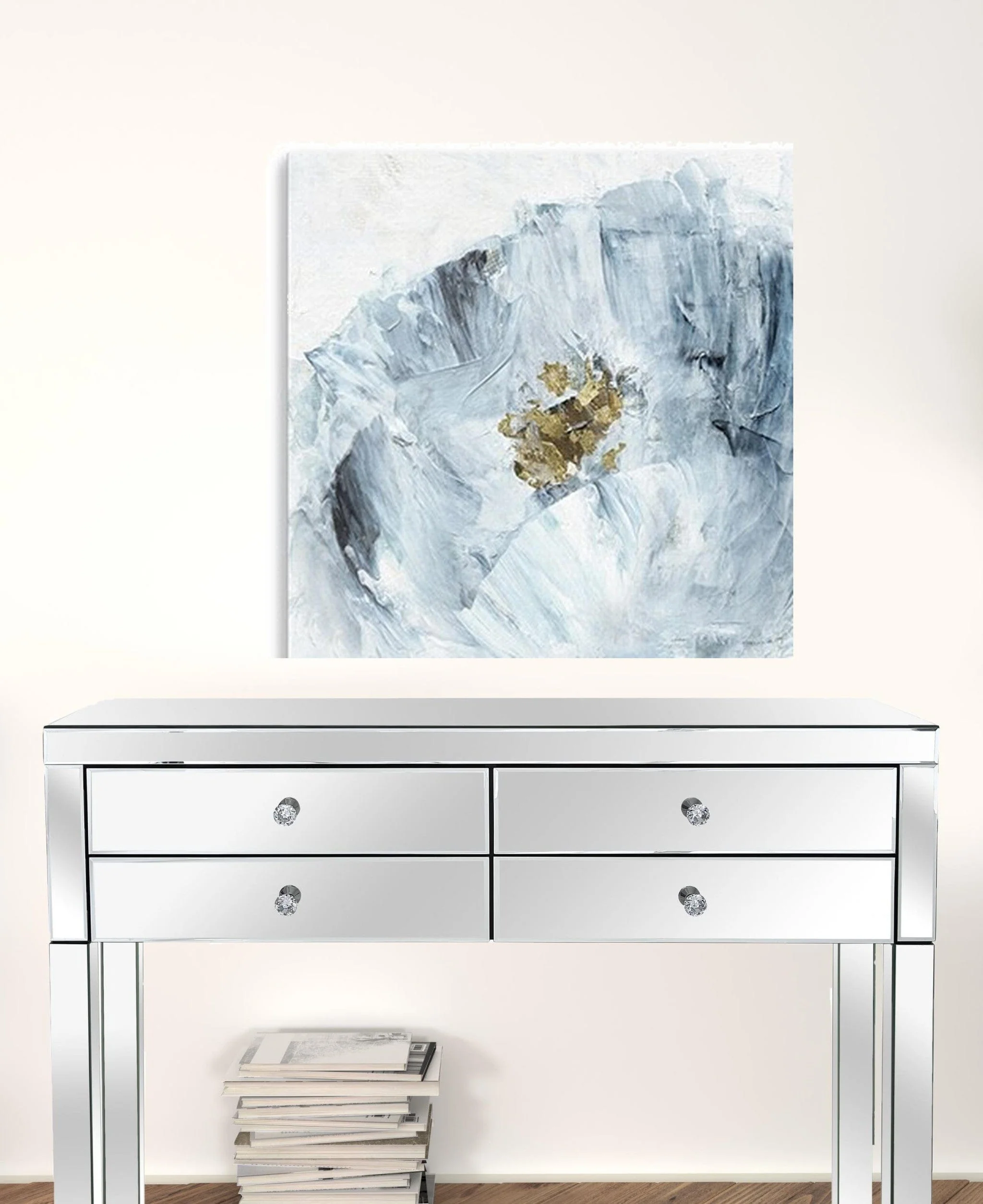 30" x 30" Watercolor Abstract Gray Blue Flower II Canvas Wall Art - Image 3