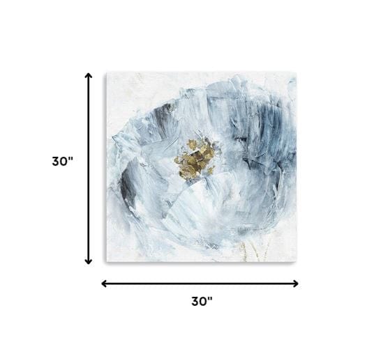 30" x 30" Watercolor Abstract Gray Blue Flower II Canvas Wall Art - Image 4