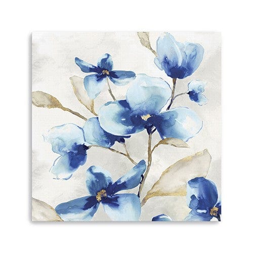 30" x 30" Watercolor Shades of Blue Floral Canvas Wall Art - Image 2