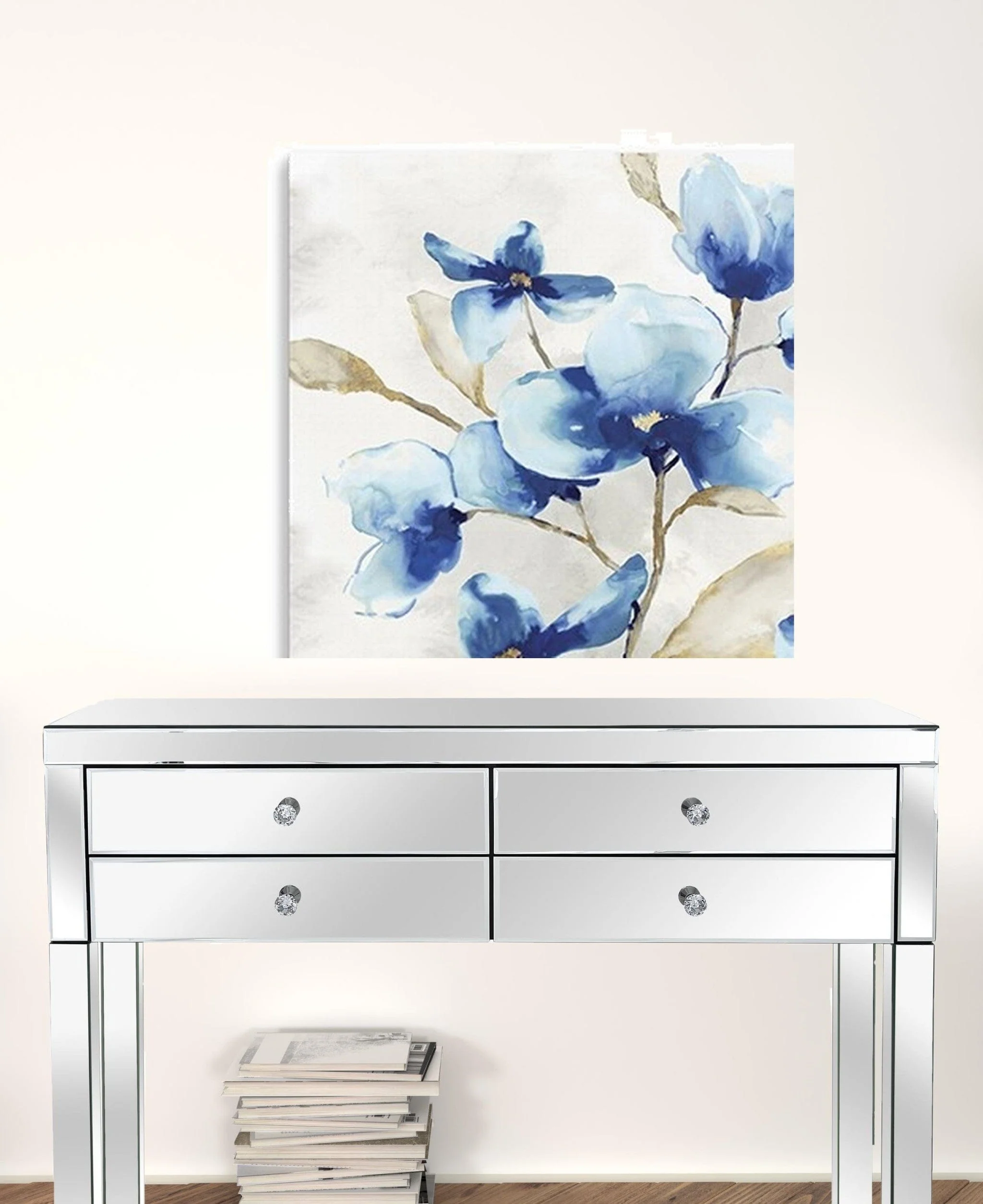 30" x 30" Watercolor Shades of Blue Floral Canvas Wall Art - Image 3