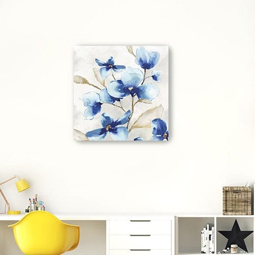 30" x 30" Watercolor Shades of Blue Floral Canvas Wall Art - Image 4