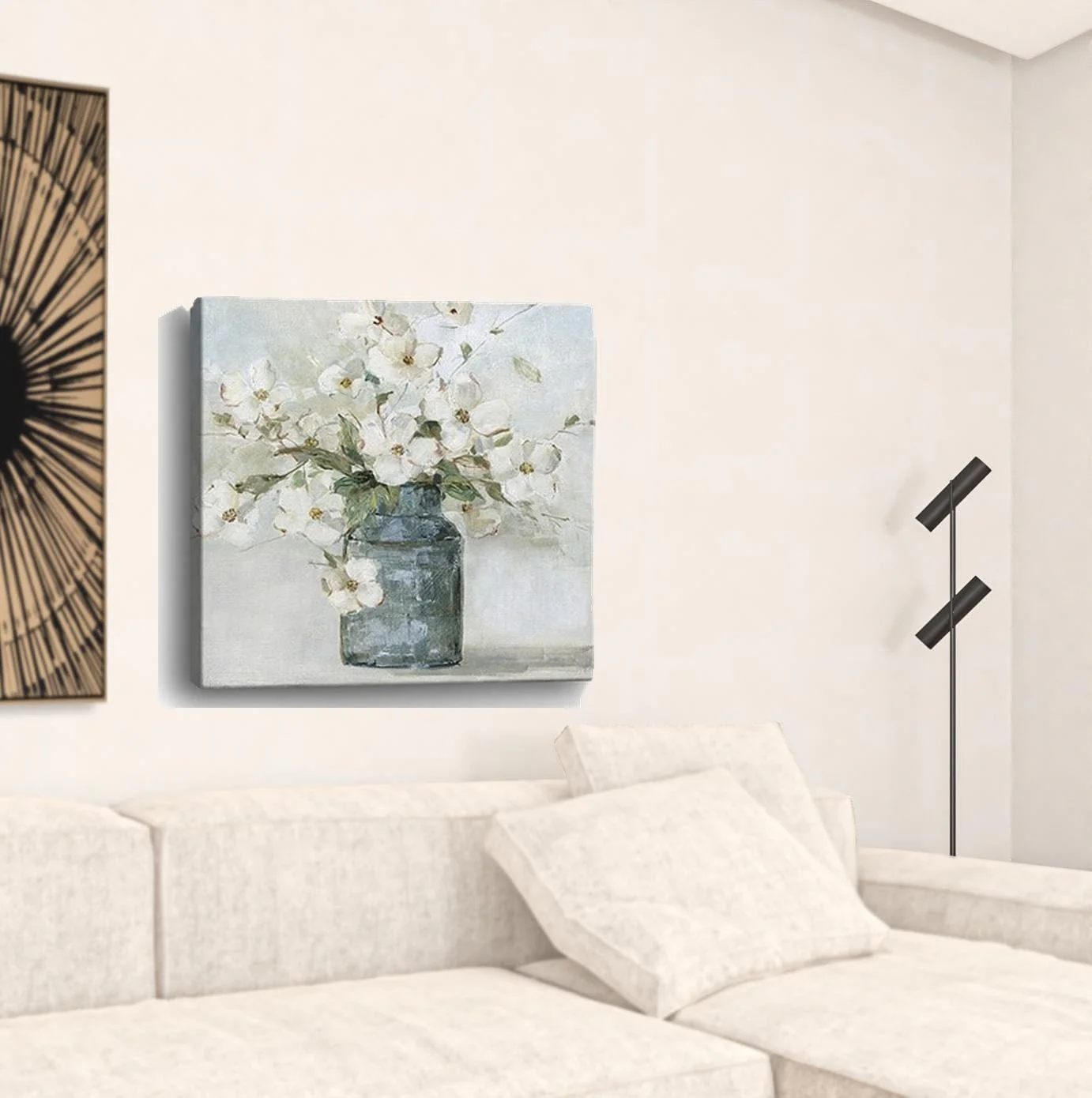 30" x 30" Watercolor Soft Pastel Dogwood Bouquet Canvas Wall Art - Image 3