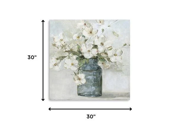 30" x 30" Watercolor Soft Pastel Dogwood Bouquet Canvas Wall Art - Image 5