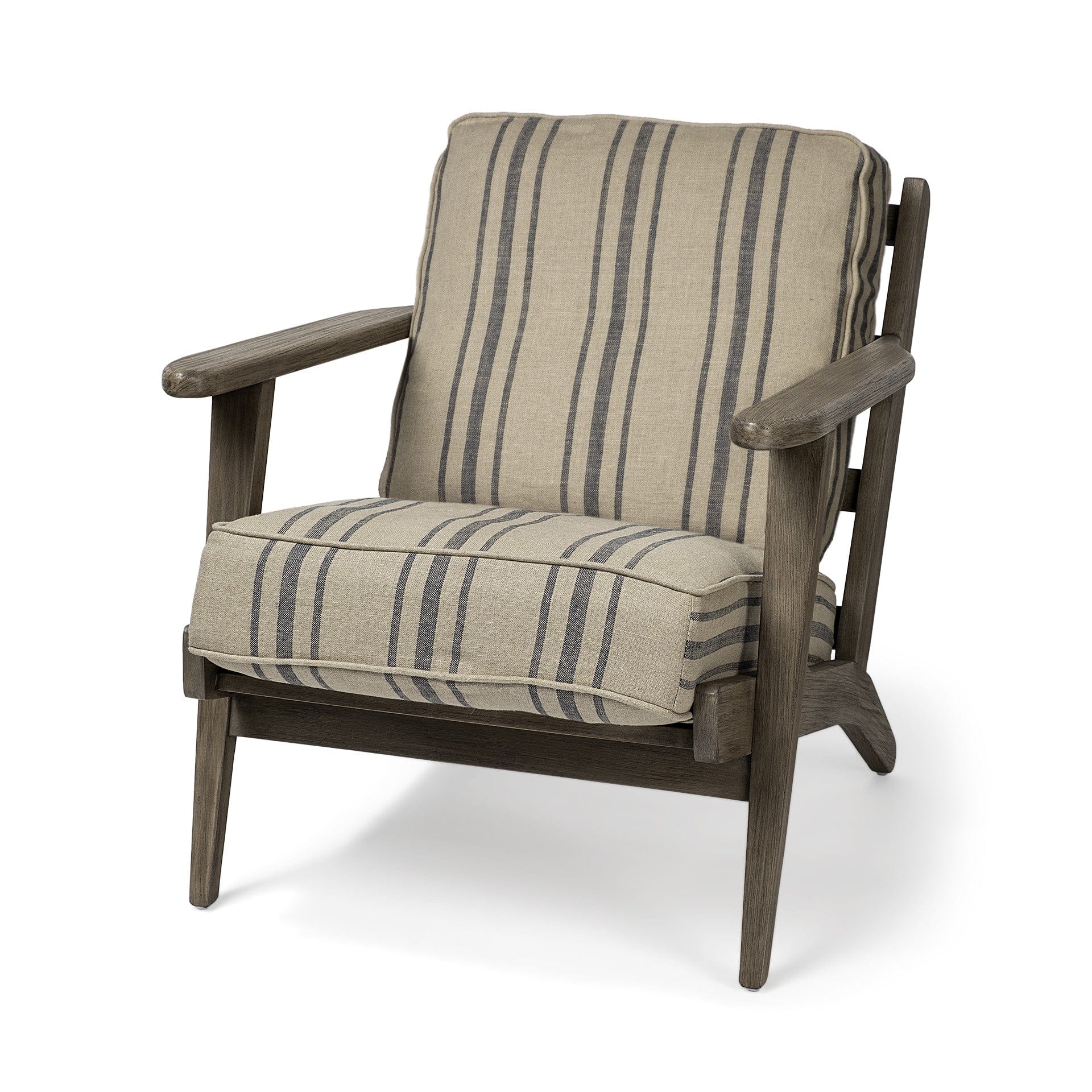 31" Beige and Gray And Brown Fabric Striped Lounge Chair - Image 3