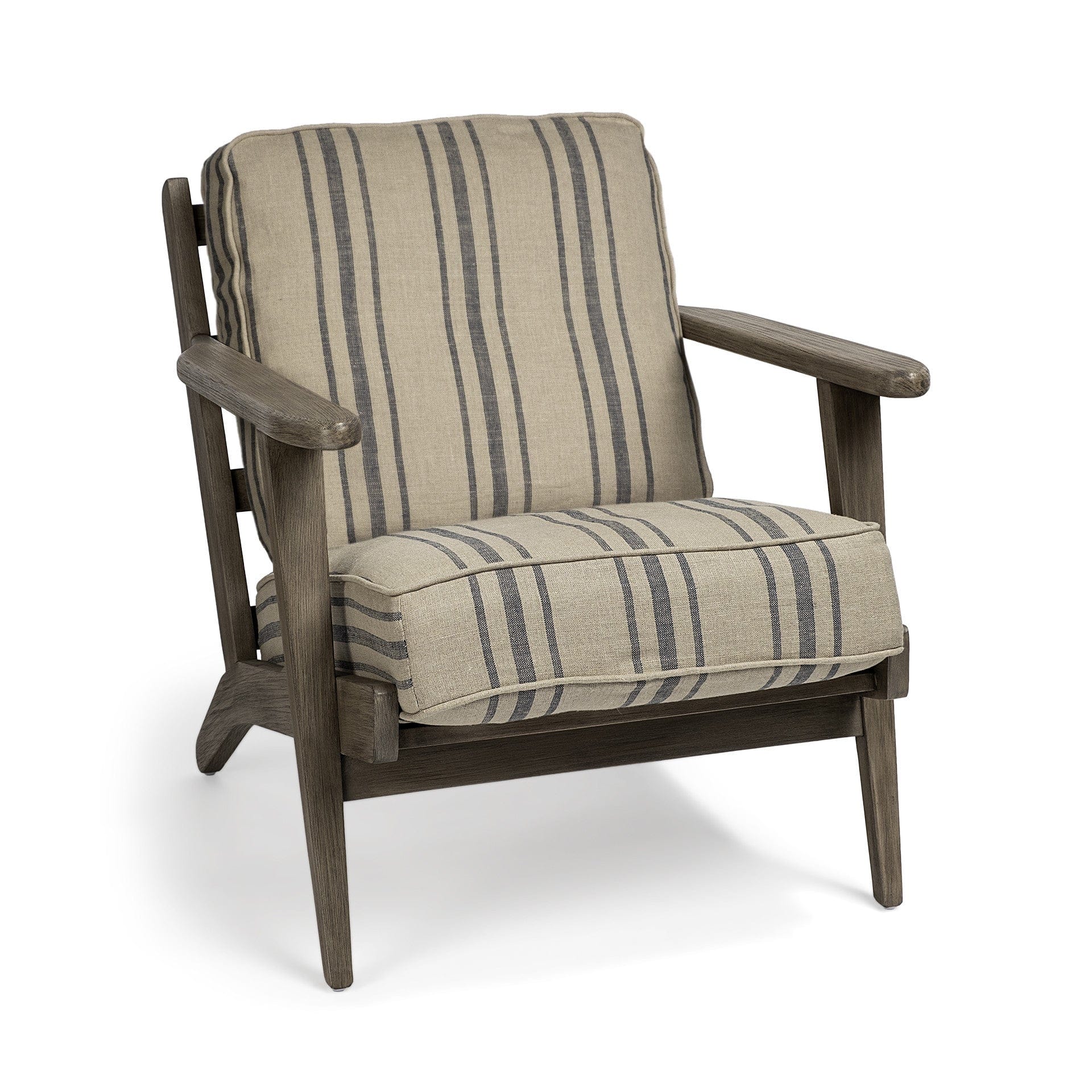 31" Beige and Gray And Brown Fabric Striped Lounge Chair - Image 7