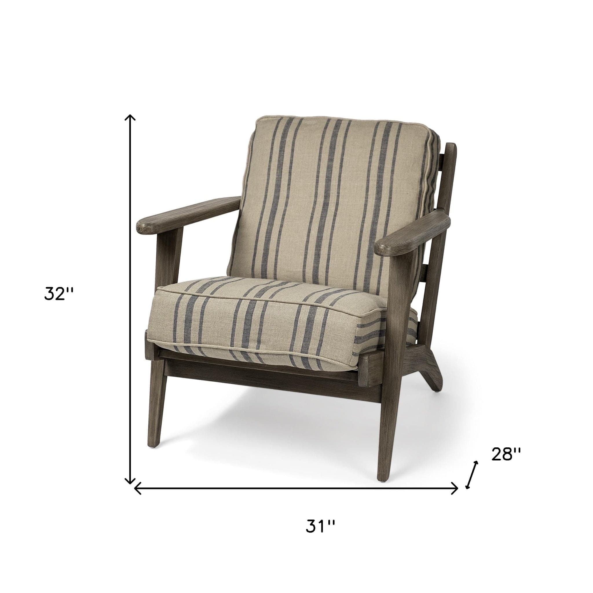 31" Beige and Gray And Brown Fabric Striped Lounge Chair - Image 8