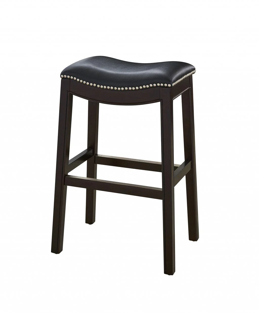 31" Black And Espresso Solid Wood Backless Bar Height Bar Chair - Image 4