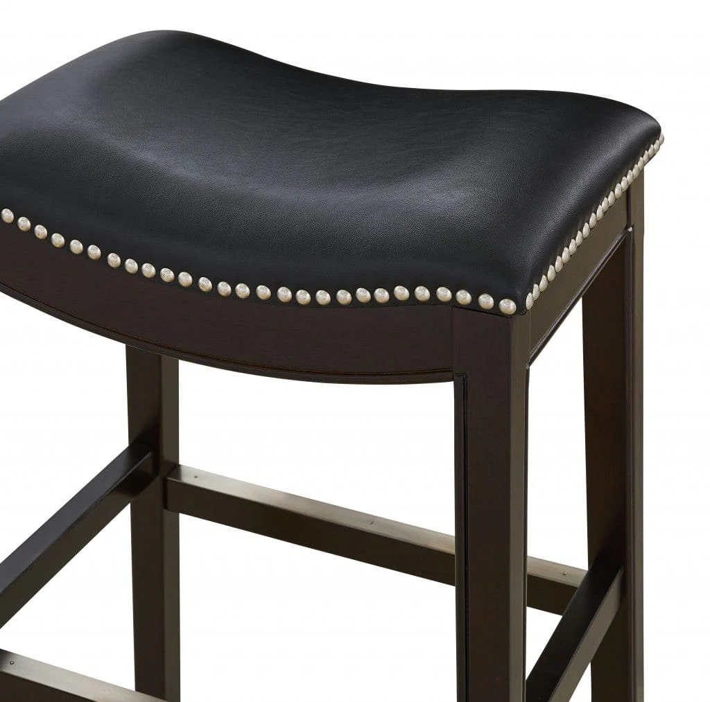 31" Black And Espresso Solid Wood Backless Bar Height Bar Chair - Image 5