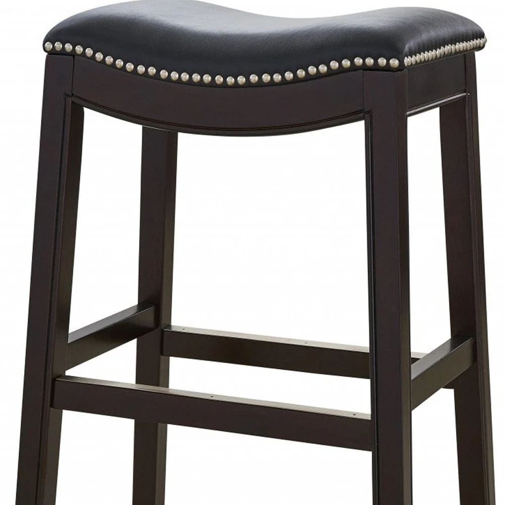31" Black And Espresso Solid Wood Backless Bar Height Bar Chair - Image 7