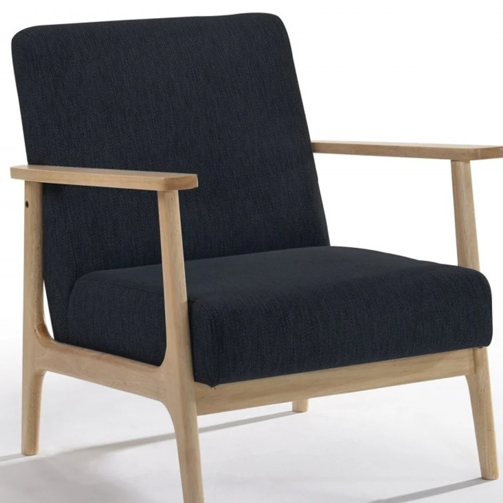 31" Black and Natural Oak Low Seat Modern Armchair - Image 5