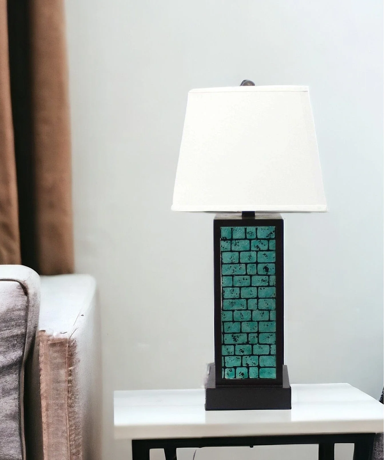 31" Black Metal Bedside Lamp With White Empire Shade - Image 2