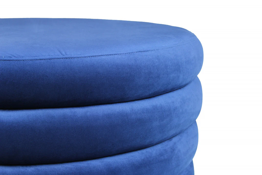 31" Blue Velvet Tufted Round Cocktail Ottoman - Image 3