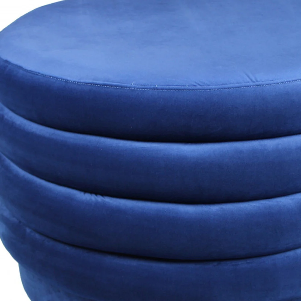 31" Blue Velvet Tufted Round Cocktail Ottoman - Image 4