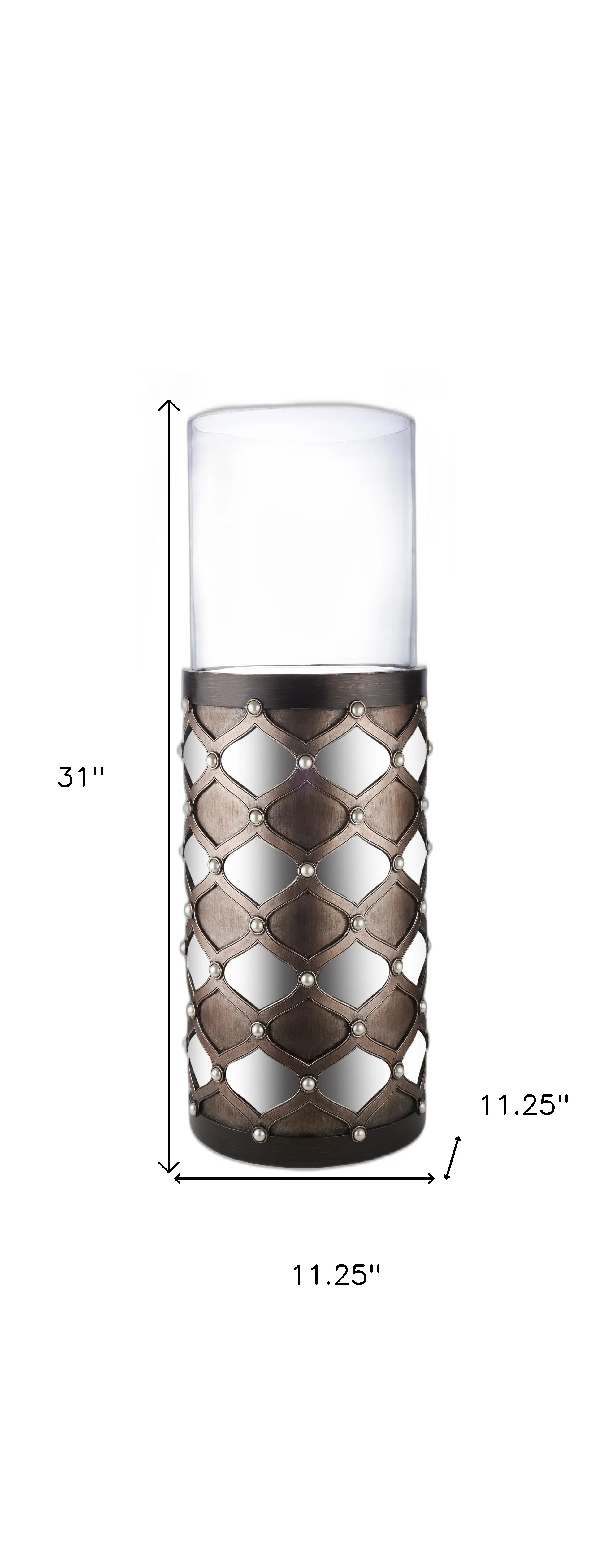 31" Bronze and Silver with Pearls Floor Hurricane Candle Holder - Image 6