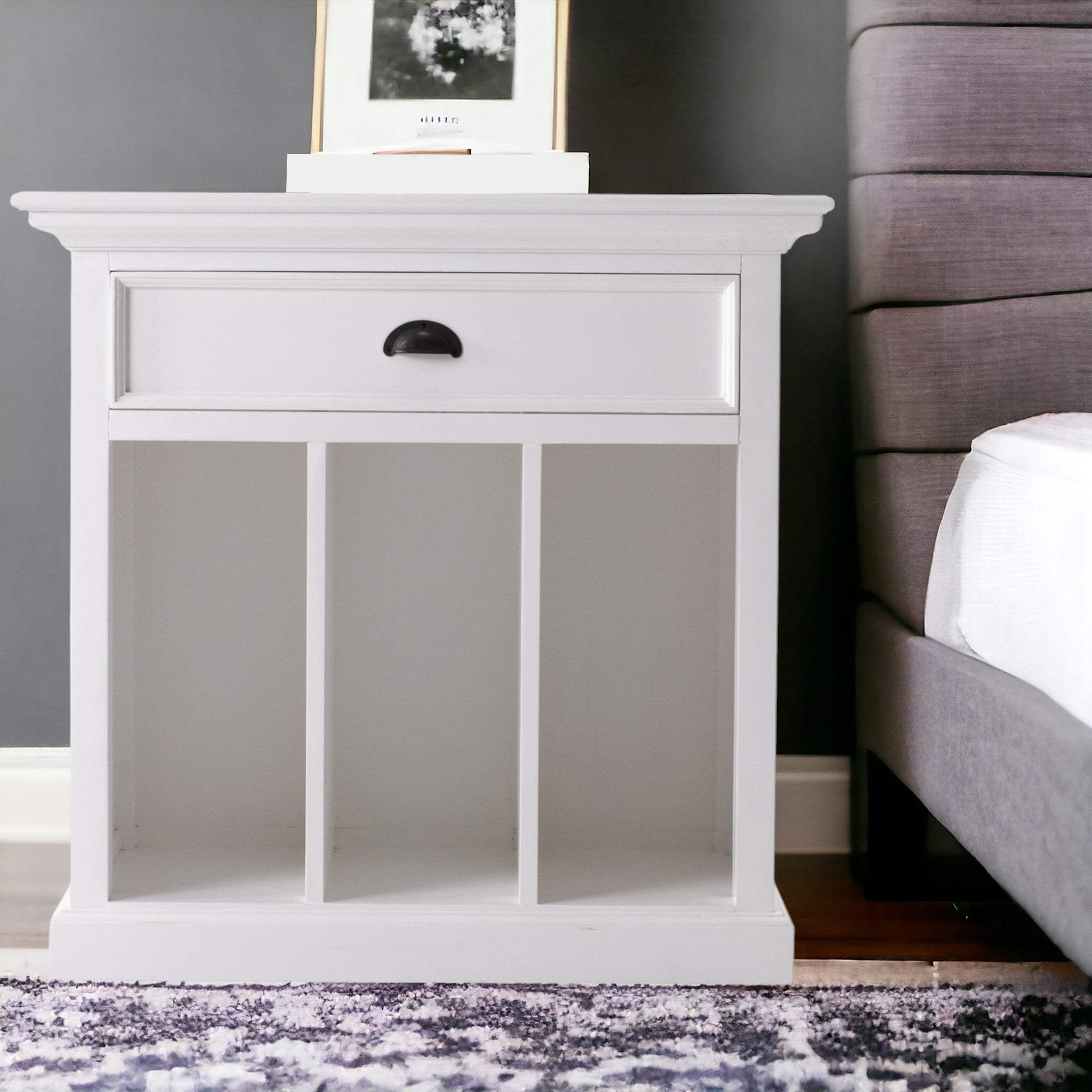 31" Distressed White Wood Nightstand with Dividers - Image 2