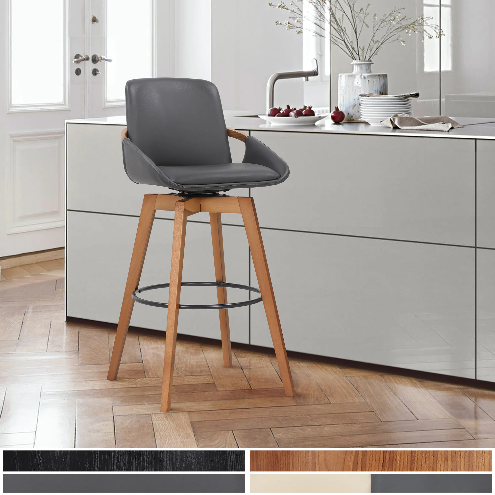31" Gray And Black Iron Swivel Bar Height Bar Chair - Image 9