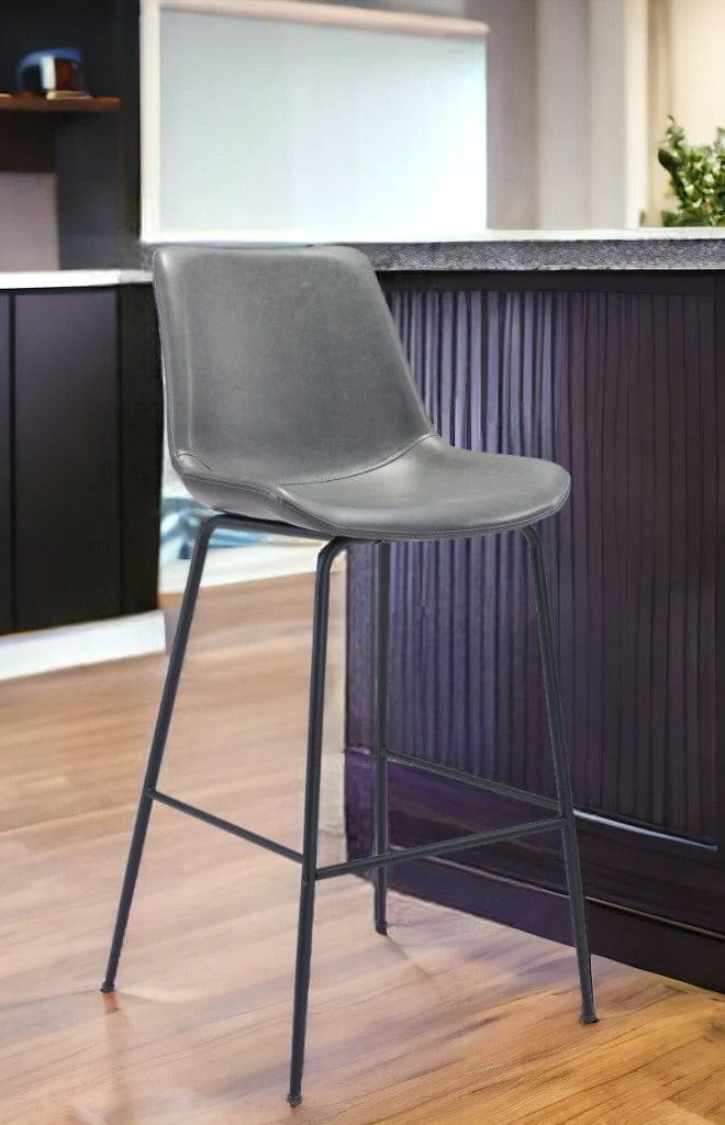 31 " Gray And Black Steel Low Back Bar Height Bar Chair - Image 2