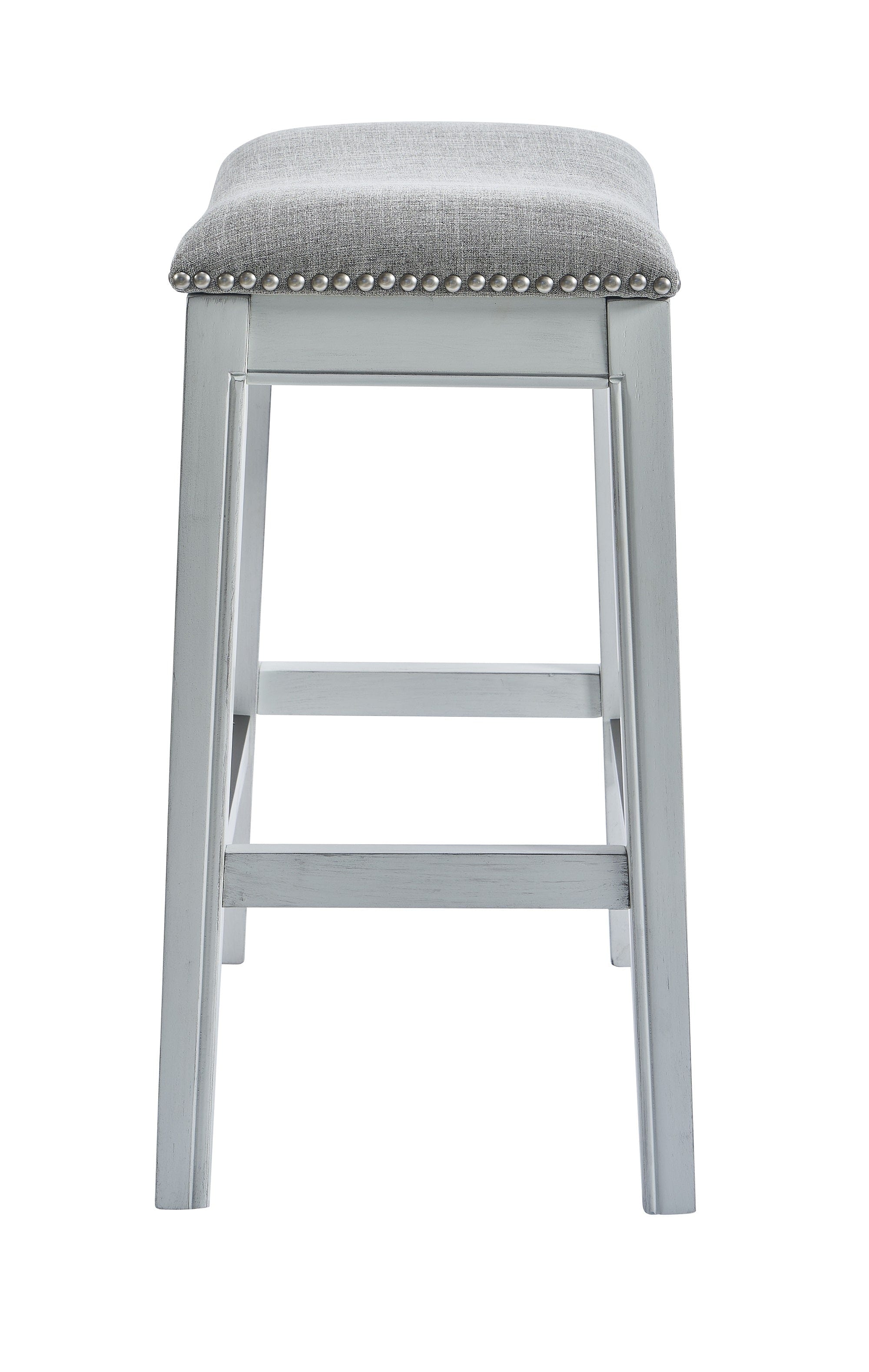 31" Light Gray And White Upholstered And Solid Wood Backless Bar Height Bar Chair - Image 3