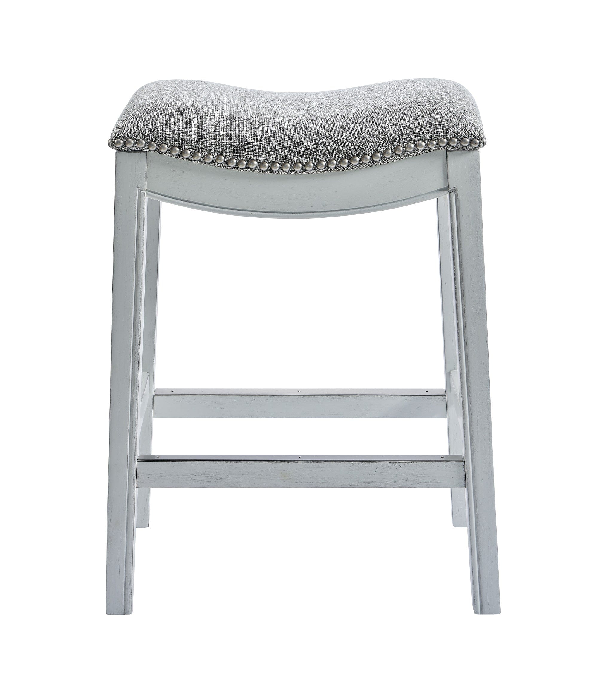 31" Light Gray And White Upholstered And Solid Wood Backless Bar Height Bar Chair - Image 4
