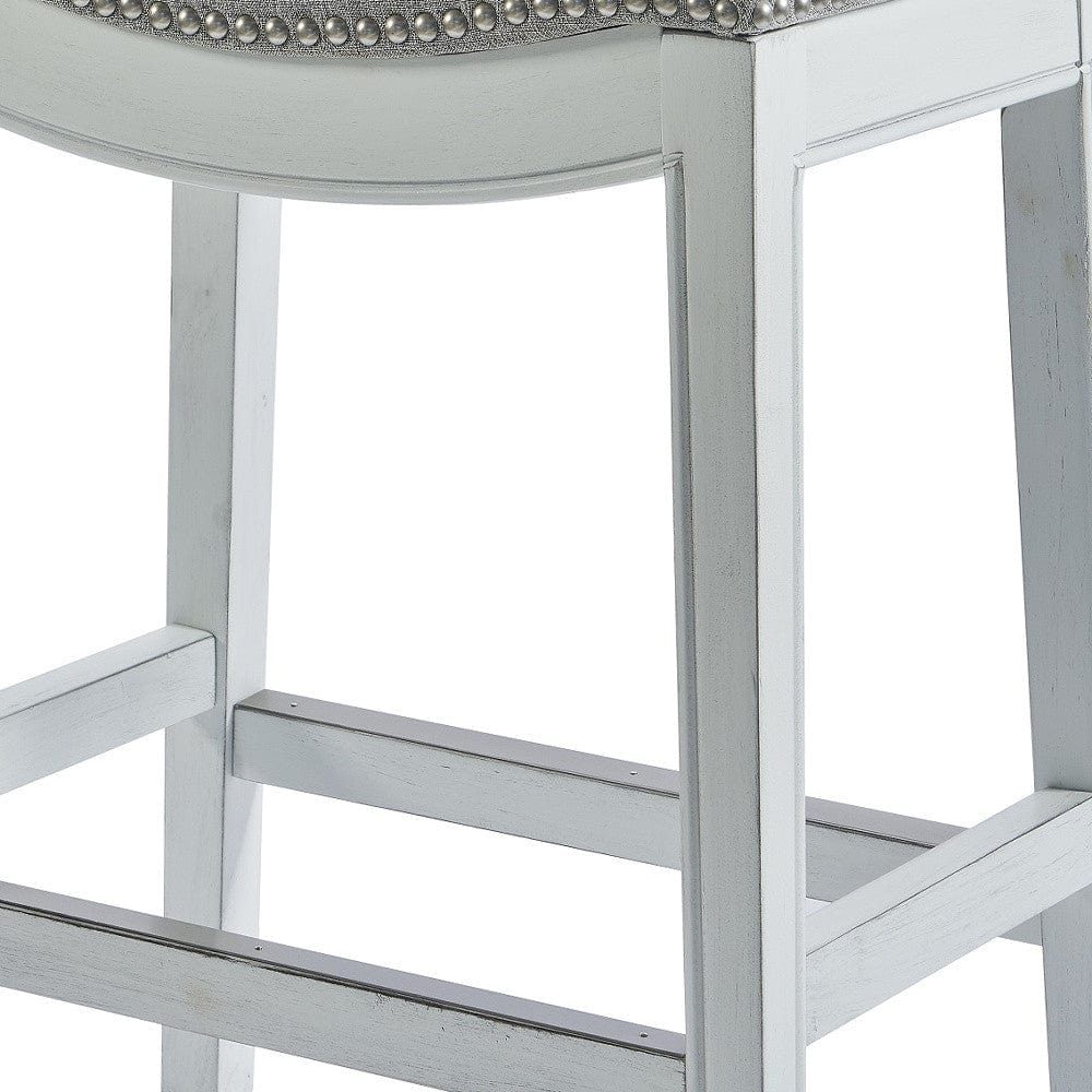 31" Light Gray And White Upholstered And Solid Wood Backless Bar Height Bar Chair - Image 5