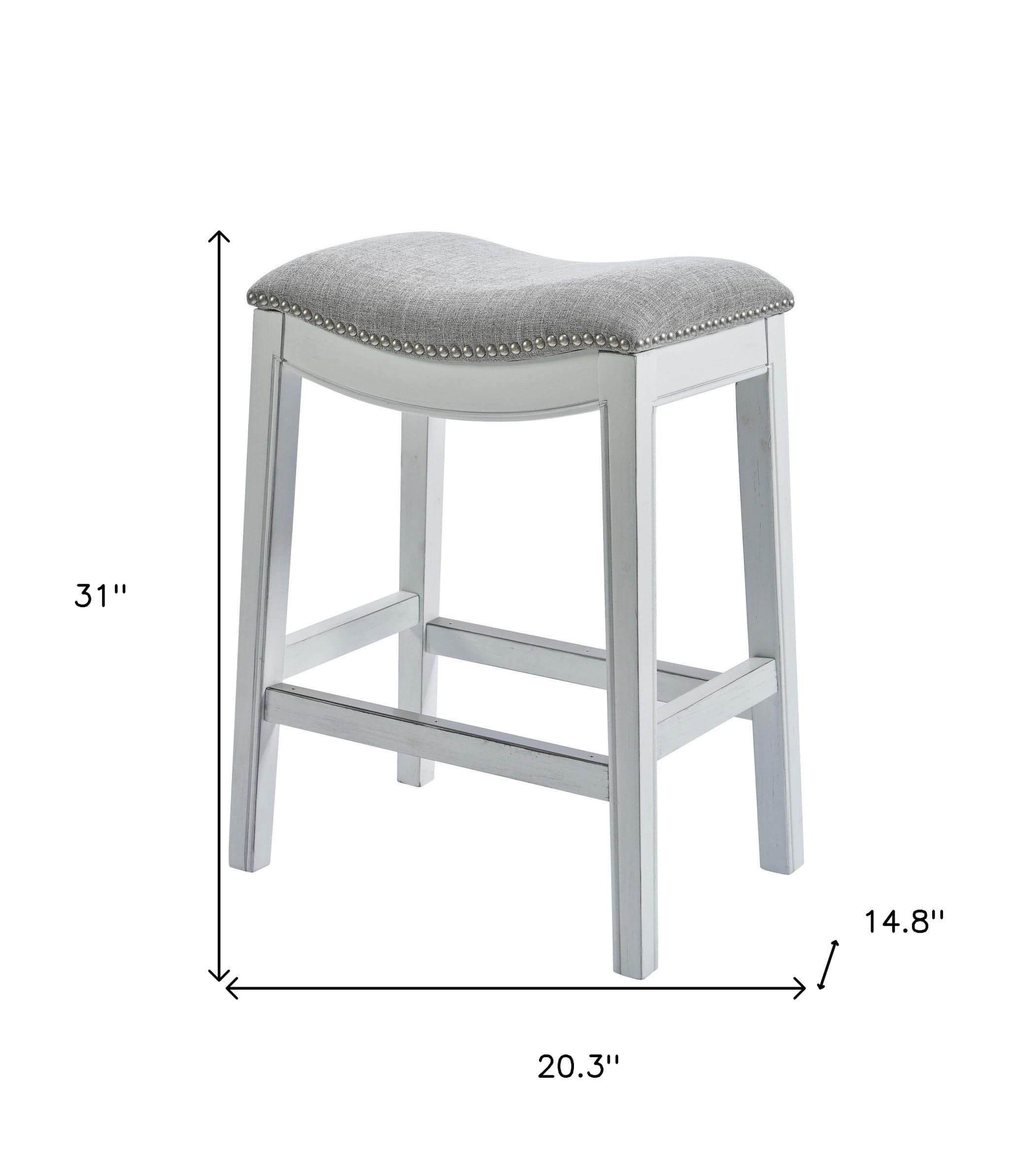 31" Light Gray And White Upholstered And Solid Wood Backless Bar Height Bar Chair - Image 8