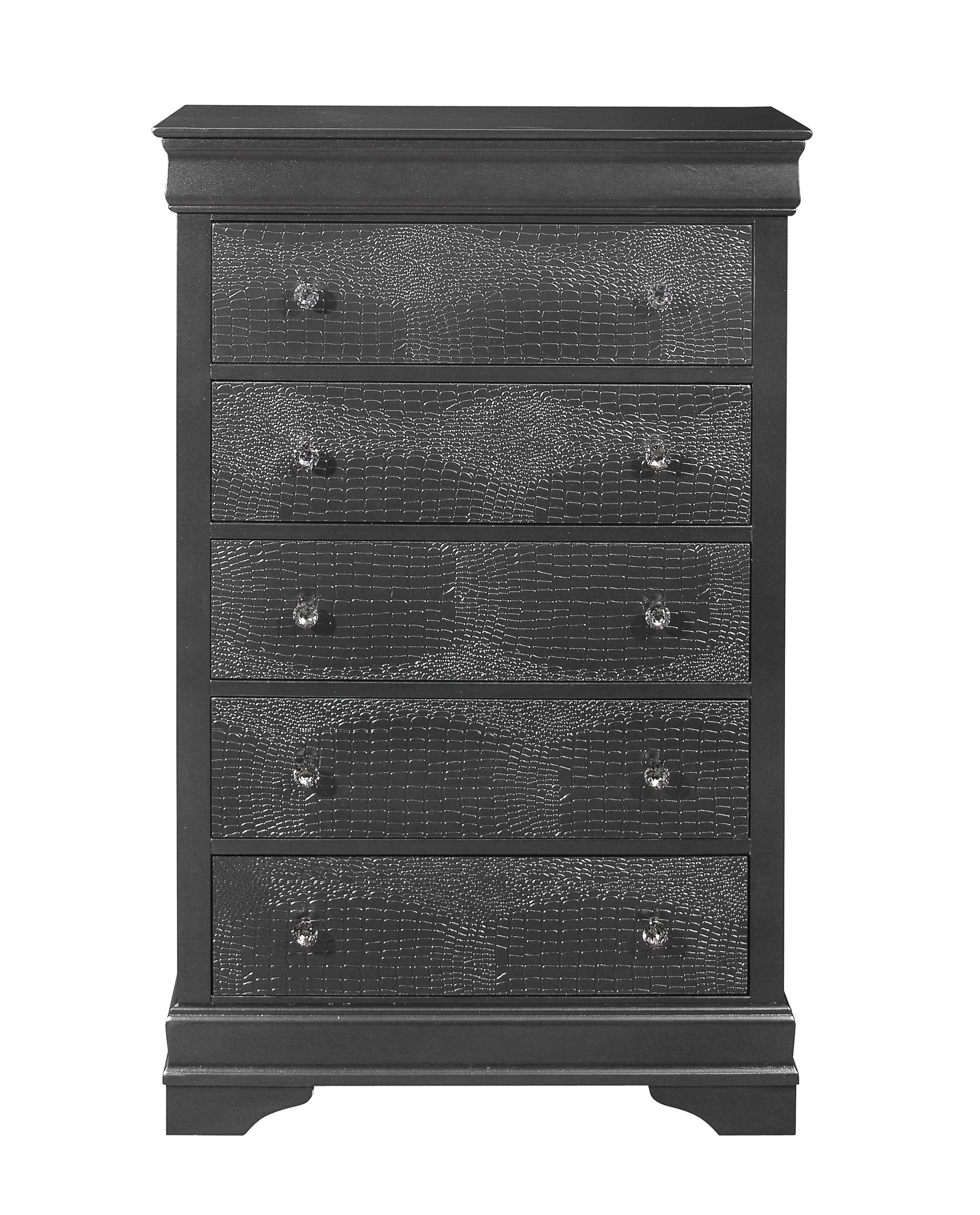 31" Metallic Grey Solid Wood Five Drawer Chest - Image 2