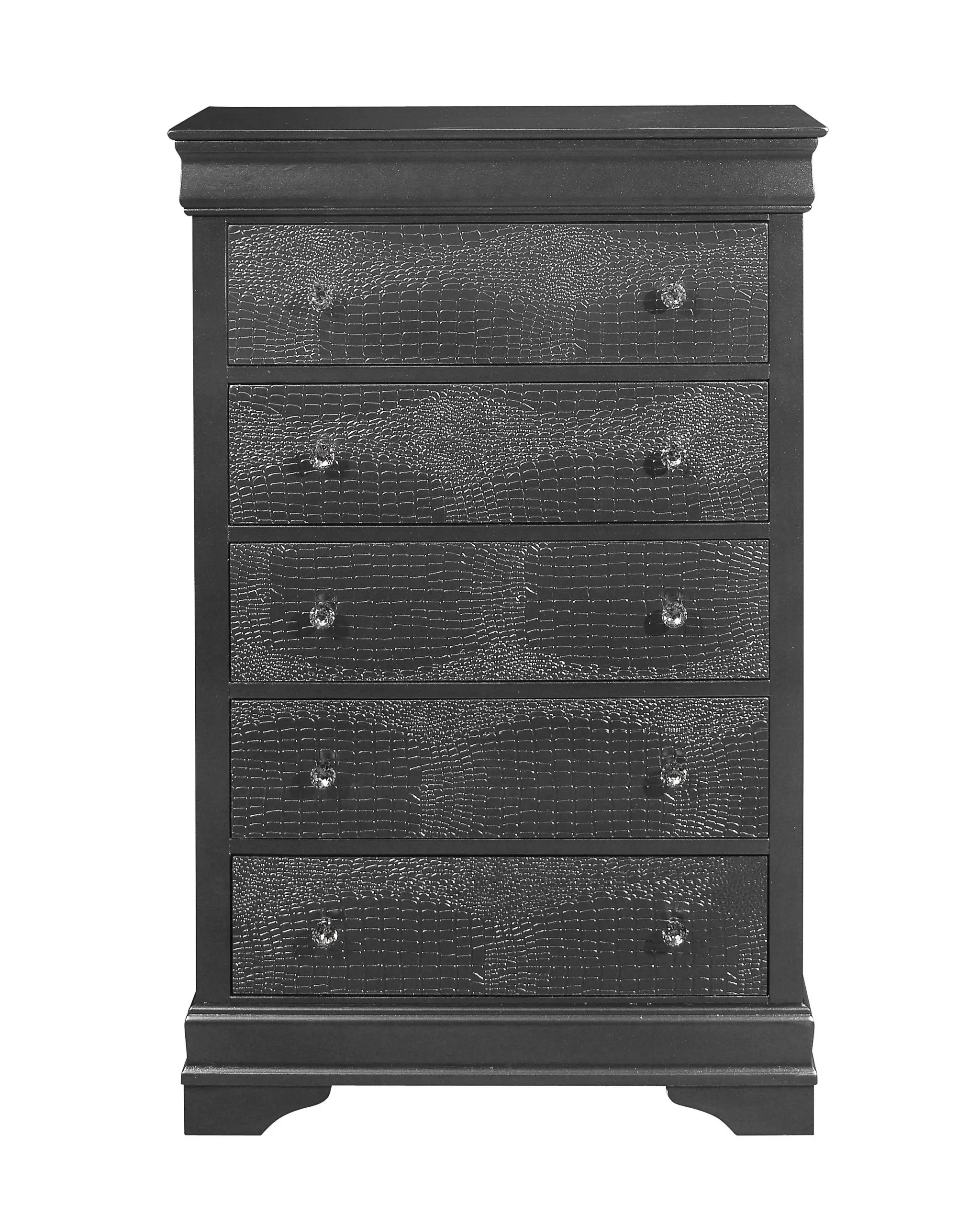 31" Metallic Grey Solid Wood Five Drawer Chest - Image 3
