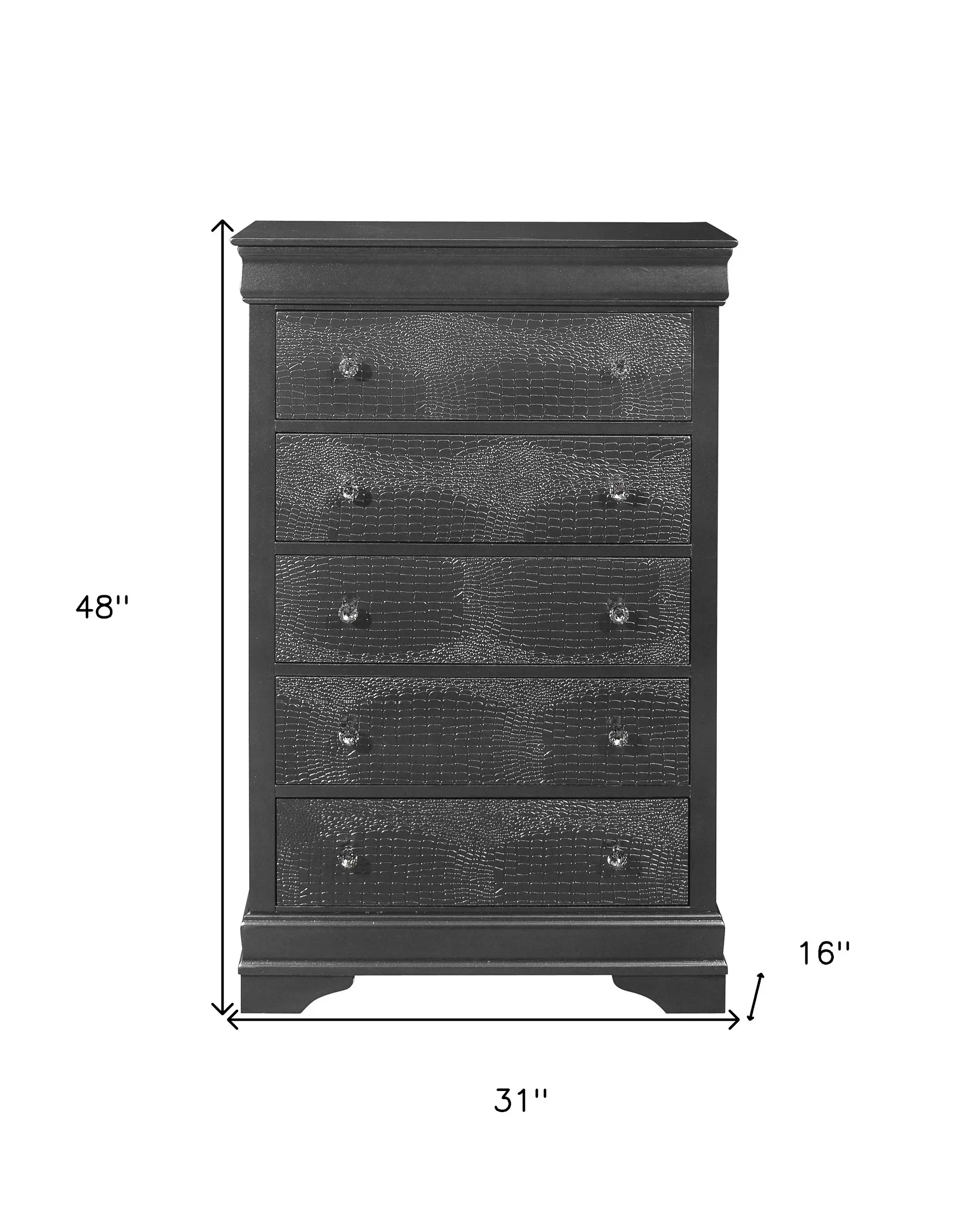 31" Metallic Grey Solid Wood Five Drawer Chest - Image 6