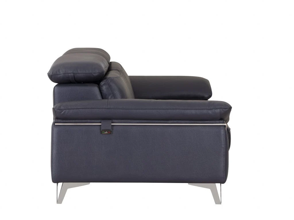 31" Navy Blue Genuine Italian Leather Chair - Image 4